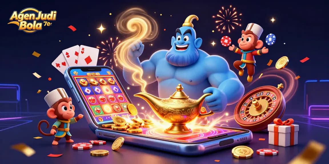 Experience the magic of Agen Judi Bola 7meter with a dynamic casino-themed scene.
