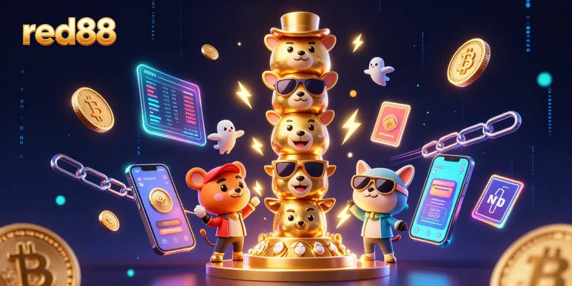 Engage with red88 and win big with vibrant 3D casino graphics showcasing crypto elements.