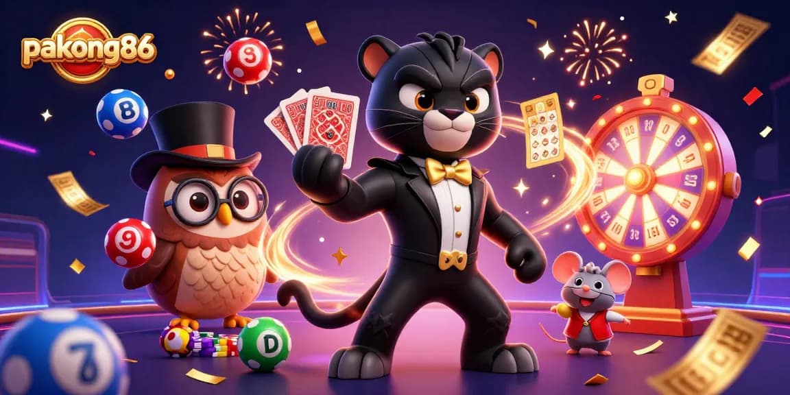 Join pakong86 in an exciting casino scene with dynamic lottery balls, stunning visuals, and vibrant elements.