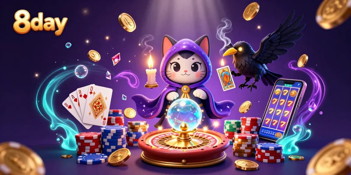 Experience thrilling gameplay at 8day with a vibrant casino scene featuring animated characters and dynamic gaming elements.