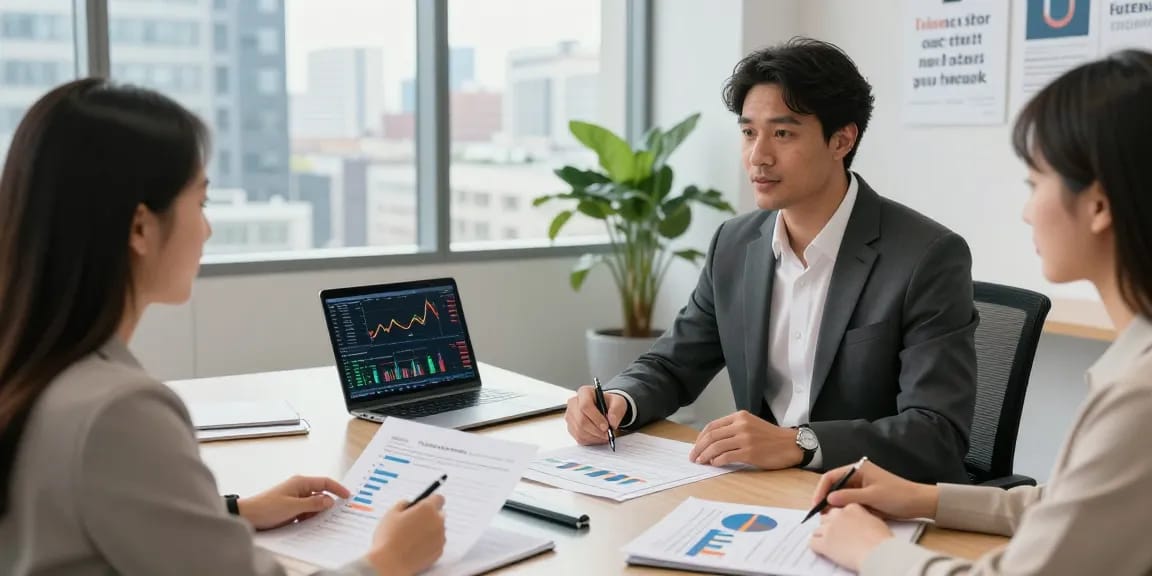 Nathan Garries providing financial advice in a modern office, showcasing professionalism and investment strategies.