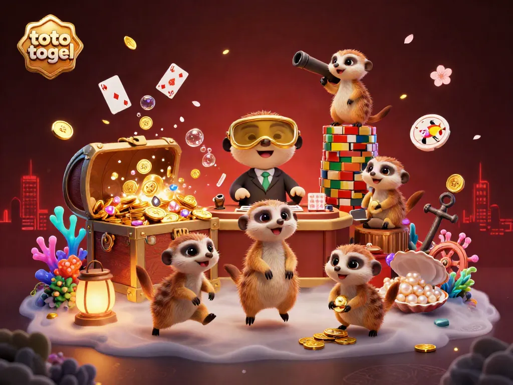 Experience a vibrant casino scene featuring a meerkat pit boss and gaming action in toto togel.