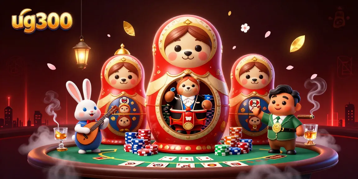 Jelajahi keseruan kasino dengan ug300 dan beruang Matryoshka 3D menampilkan dealer kartu!