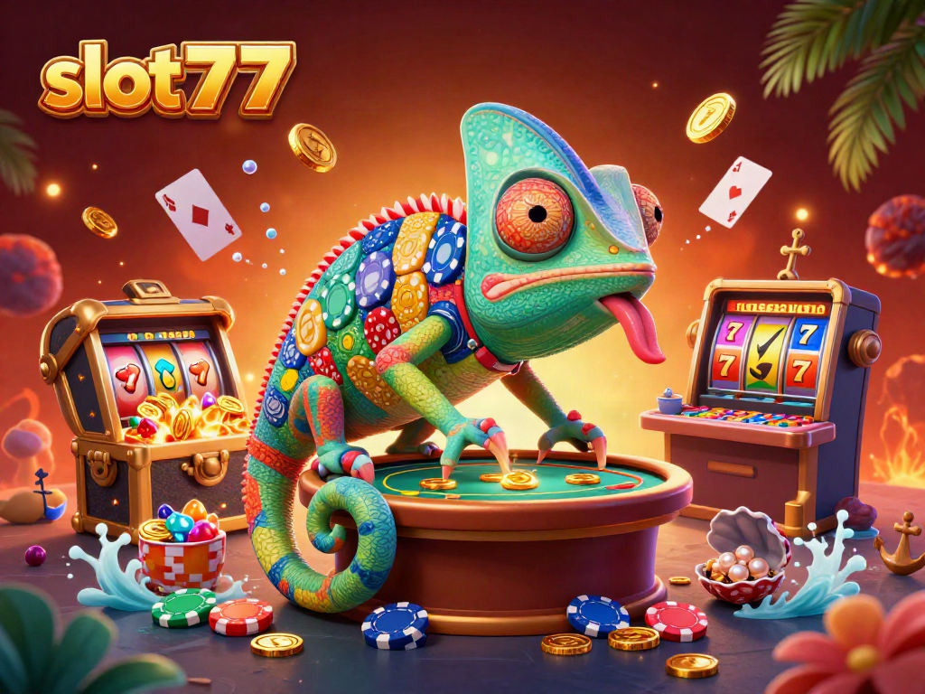 Experience thrilling slot777 action with a vibrant chameleon casino owner amid dynamic game elements.