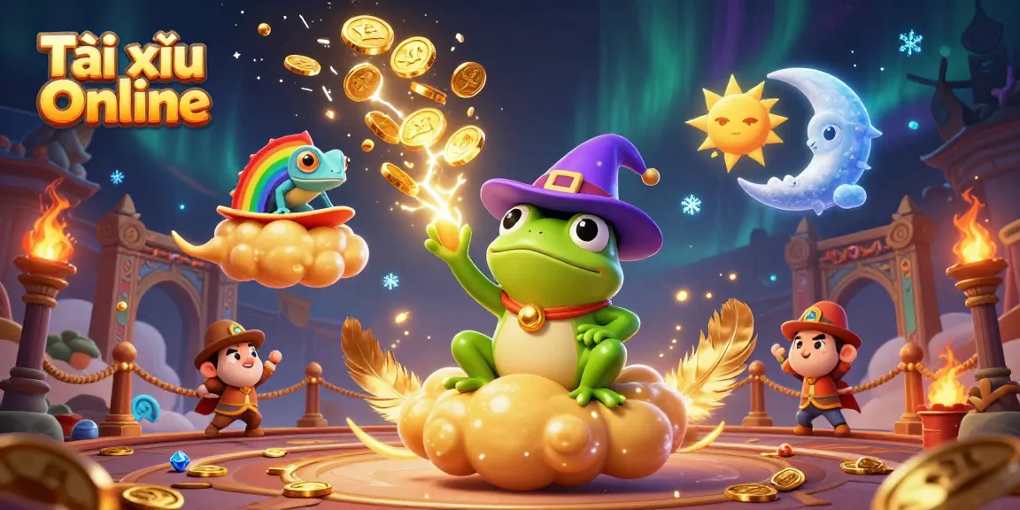 Experience the excitement of Tài xỉu Online with a vibrant illustration featuring colorful characters and casino elements.
