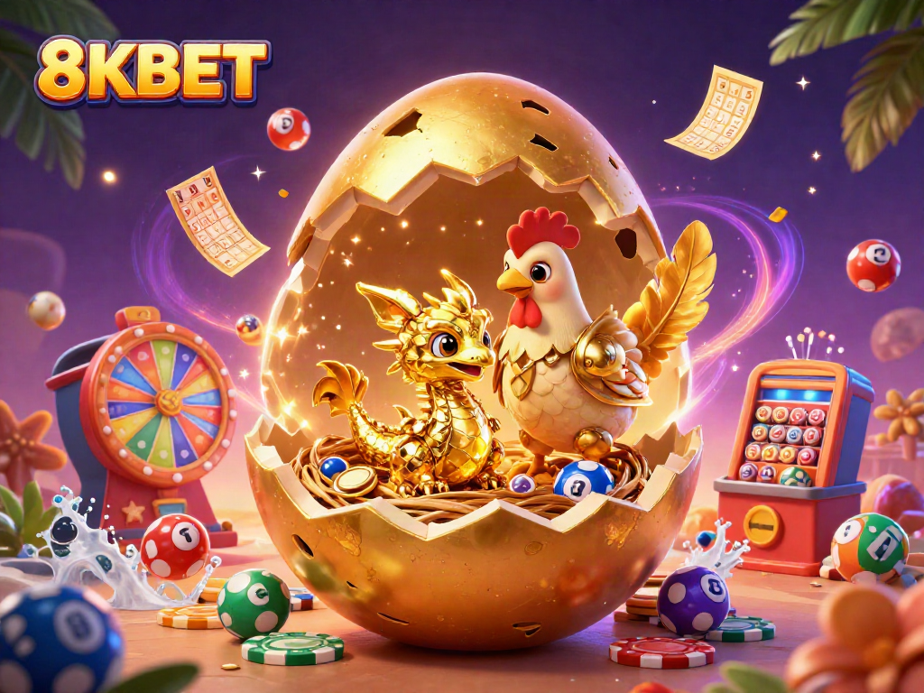 Experience the excitement of 8KBET with an ultra-detailed scene of a golden dragon and rich casino elements.