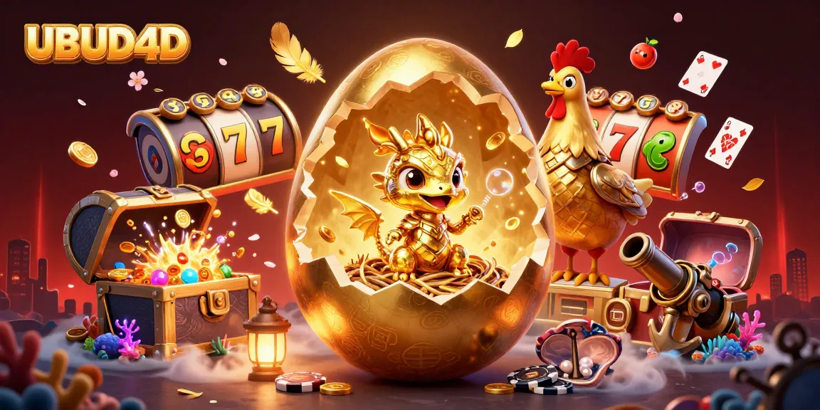 Spin the reels at UBUD4D's golden casino, with dazzling gold dragon and chips!