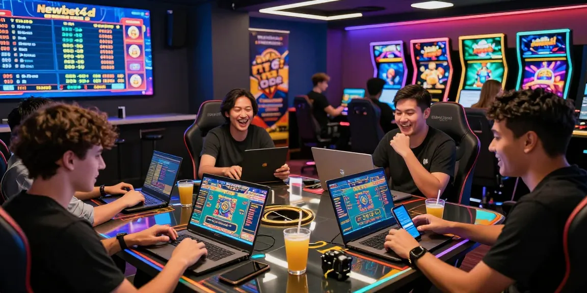 Exciting scene of diverse players engaging with newbet4d online platform in a vibrant gaming lounge atmosphere.