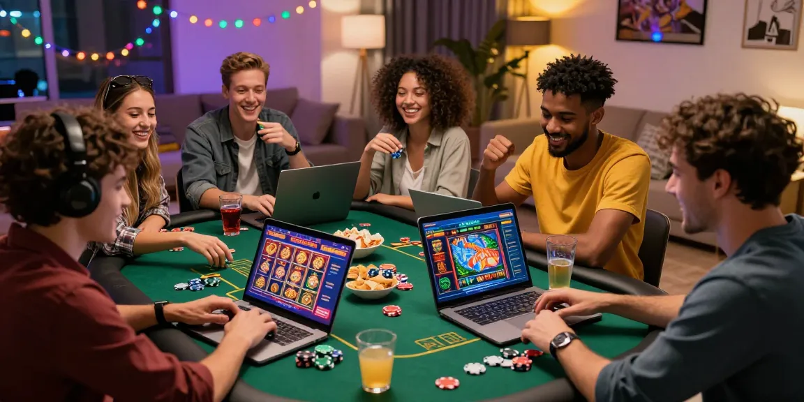 Des amis profitant de jeux de casino en ligne palpitants ensemble lors d'une soirée de jeux amusante.