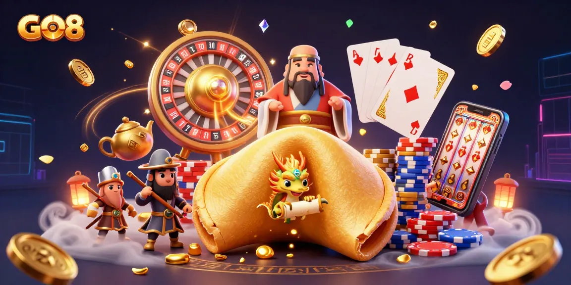Experience GO8's thrilling casino adventure with a golden fortune cookie and dynamic game elements.
