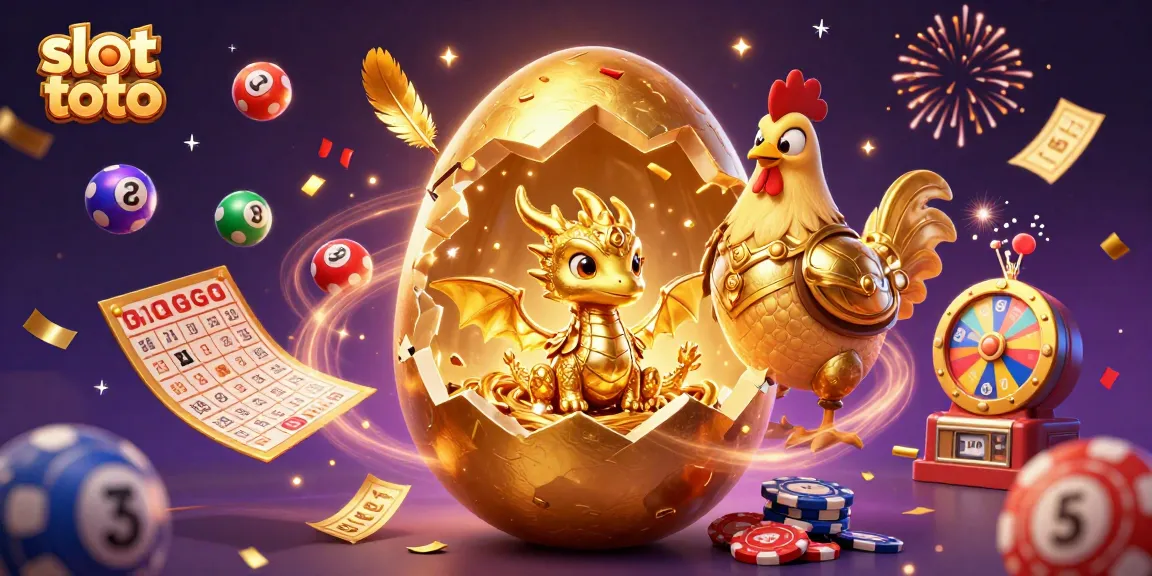 Engage in slot toto with a dynamic scene of winning golden dragons and colorful gaming elements.