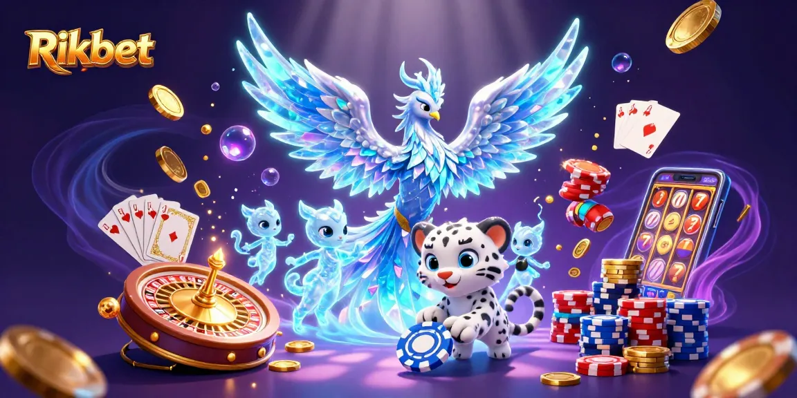 Engage with Rikbet's thrilling casino experience showcasing vibrant characters, sparkling gems, and dynamic gaming elements.