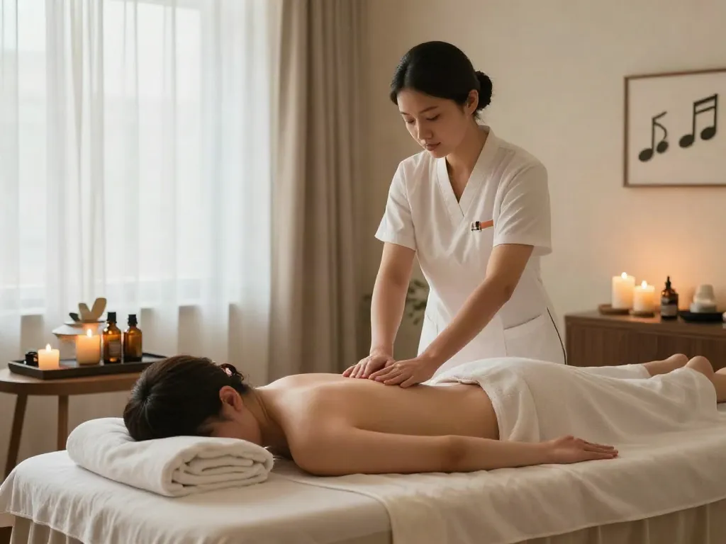 Experience a tranquil 출장안마 session in a soothing spa environment with elegant decor and calming atmosphere.