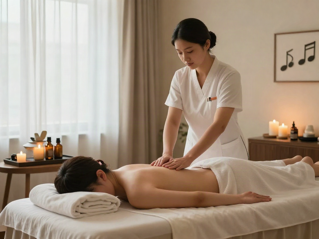 Experience a tranquil 출장안마 session in a soothing spa environment with elegant decor and calming atmosphere.