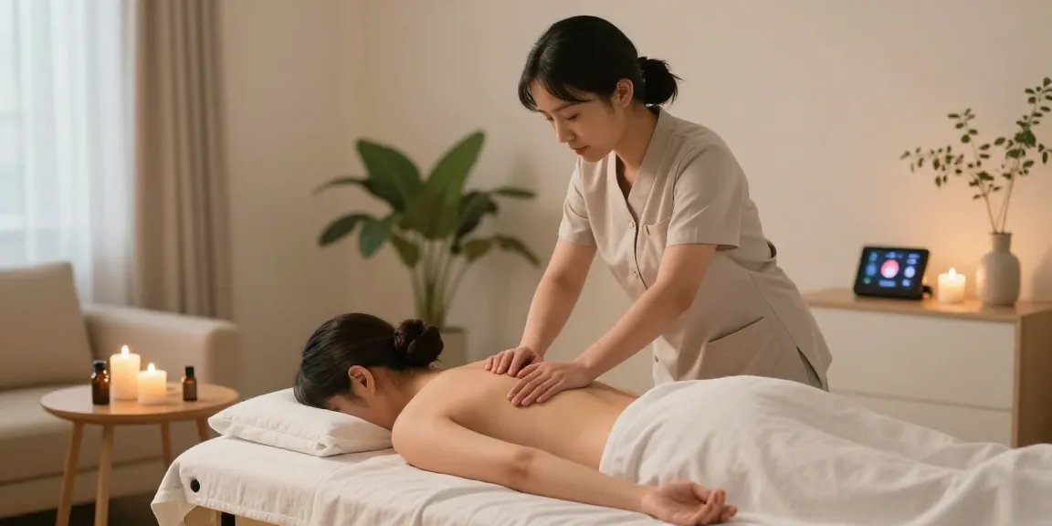 Professional 출장안마 therapist providing a soothing massage in a calming home setting.
