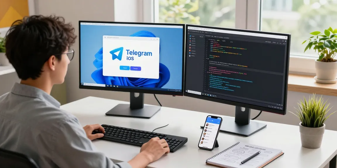 Seamless interaction with Telegram iOS in China through a modern workspace setup.