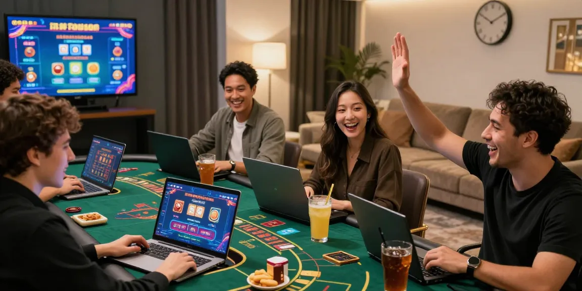 Engaging young adults enjoying siti non AAMS online casino games at home, lively atmosphere showcasing excitement.