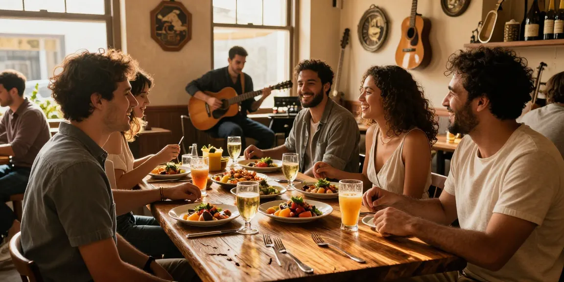 Diverse friends enjoying gourmet meals at The Story Café, one of the best Richmond bars for exceptional dining experiences.