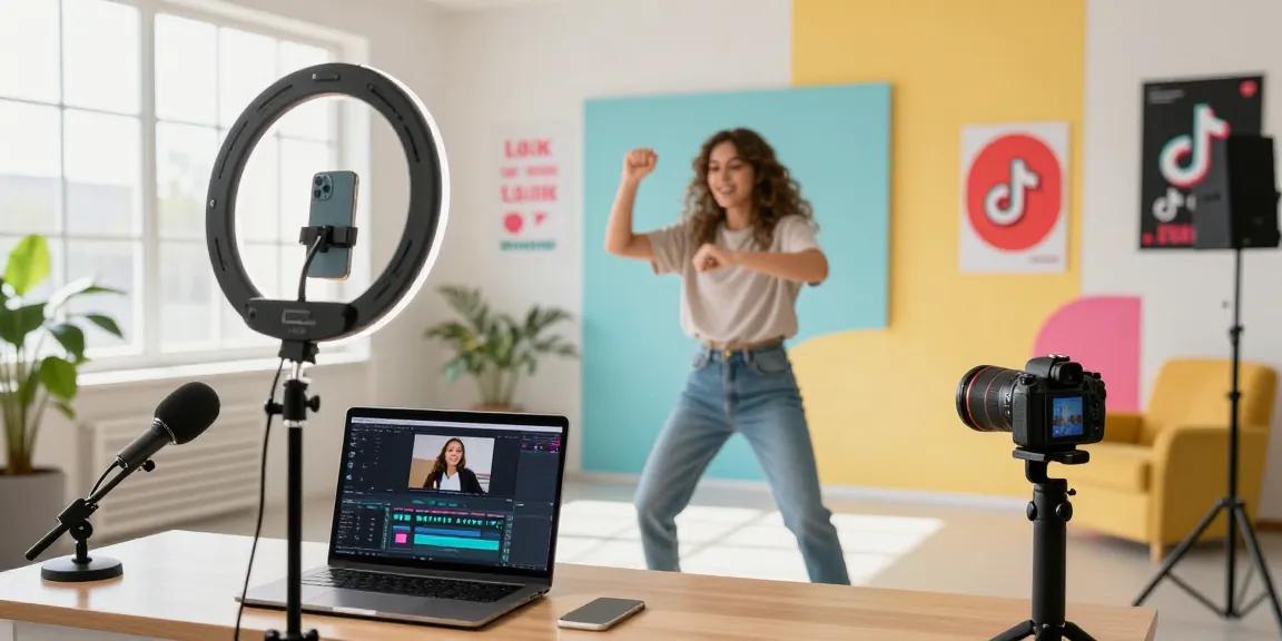 Dynamic scene of content creator filming a TikTok dance video to increase TikTok views