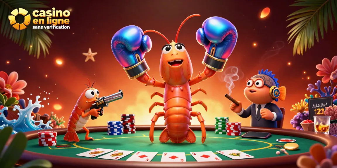 Jouer au poker dans un casino en ligne sans vérification avec des personnages marins amusants et des éléments de jeu colorés.