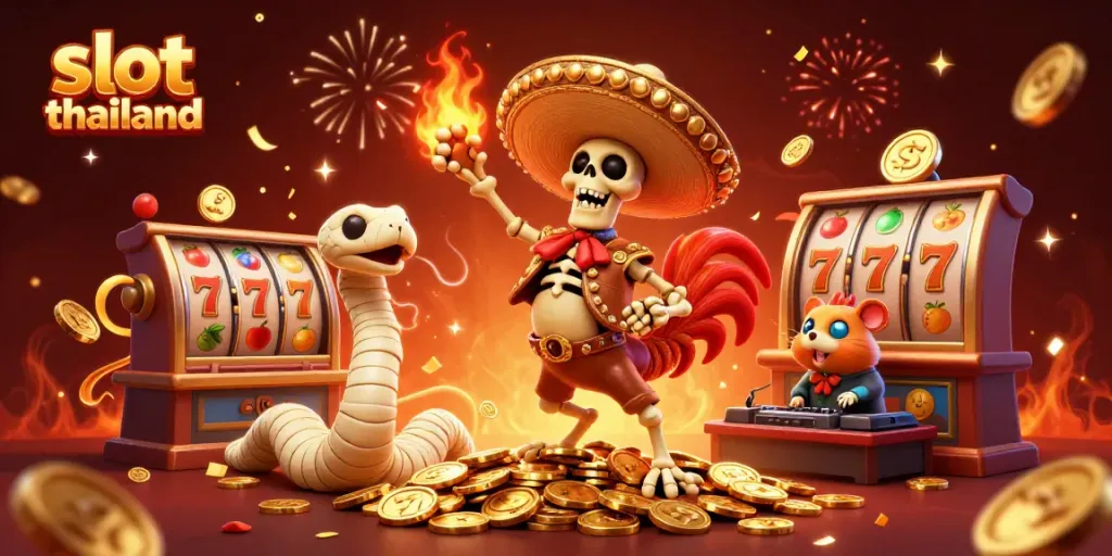 Experience the thrill of slot thailand with jackpot reels, golden coins, and festive characters.