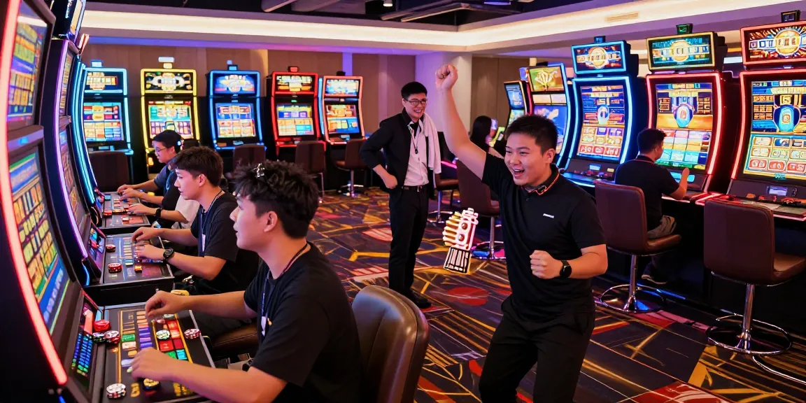 Dynamic casino gaming scene with players enjoying situs888 slot machines.