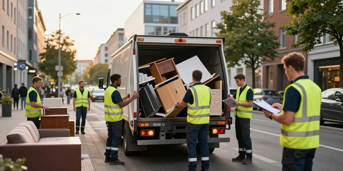 Sperrmüllabholung 80 Euro Berlin service team efficiently clearing bulky waste from a busy urban area.