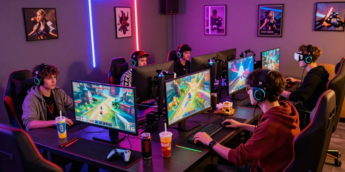 Gamers enjoying immersive experience on PAKDE4D gaming platform in vibrant lounge.