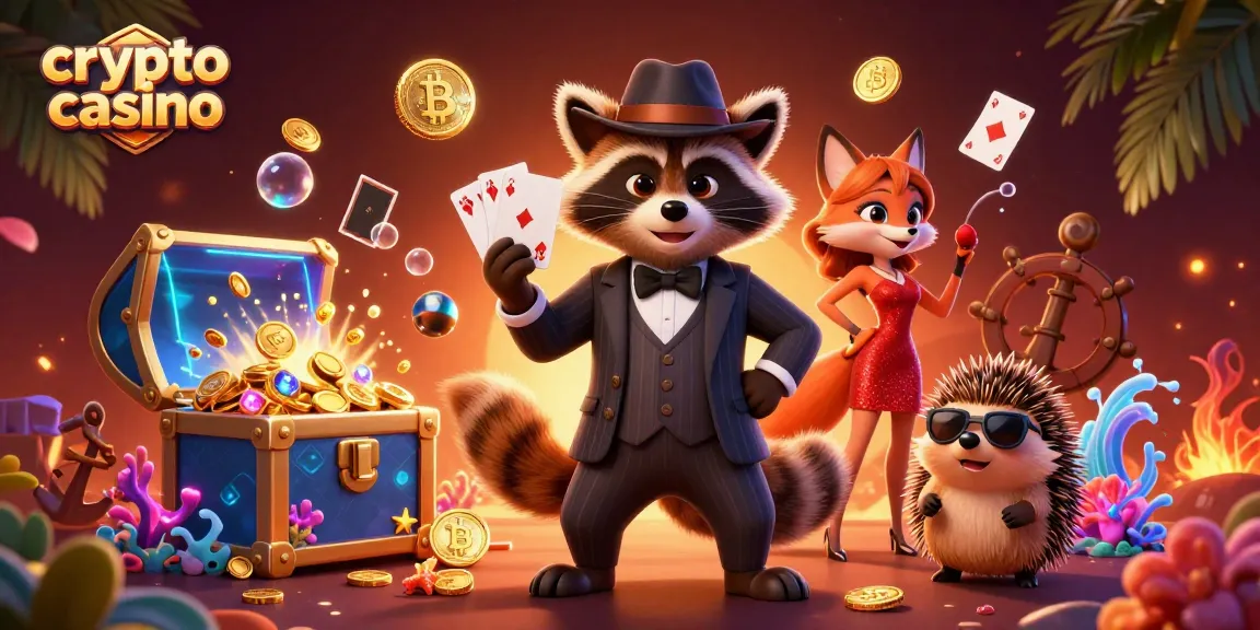 Casino crypto : le raton laveur gagne avec une main royale dans une scène pleine de joie.