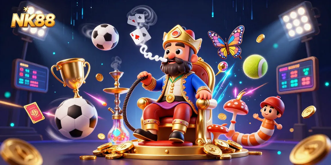 NK88 delights players with a vibrant scene of an enormous caterpillar master and sports action elements.