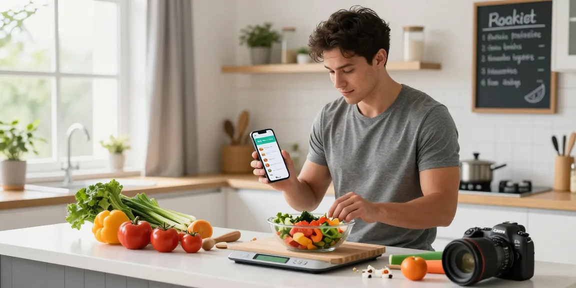 Engaging moment of healthy meal prep using the best nutrition tracking app.