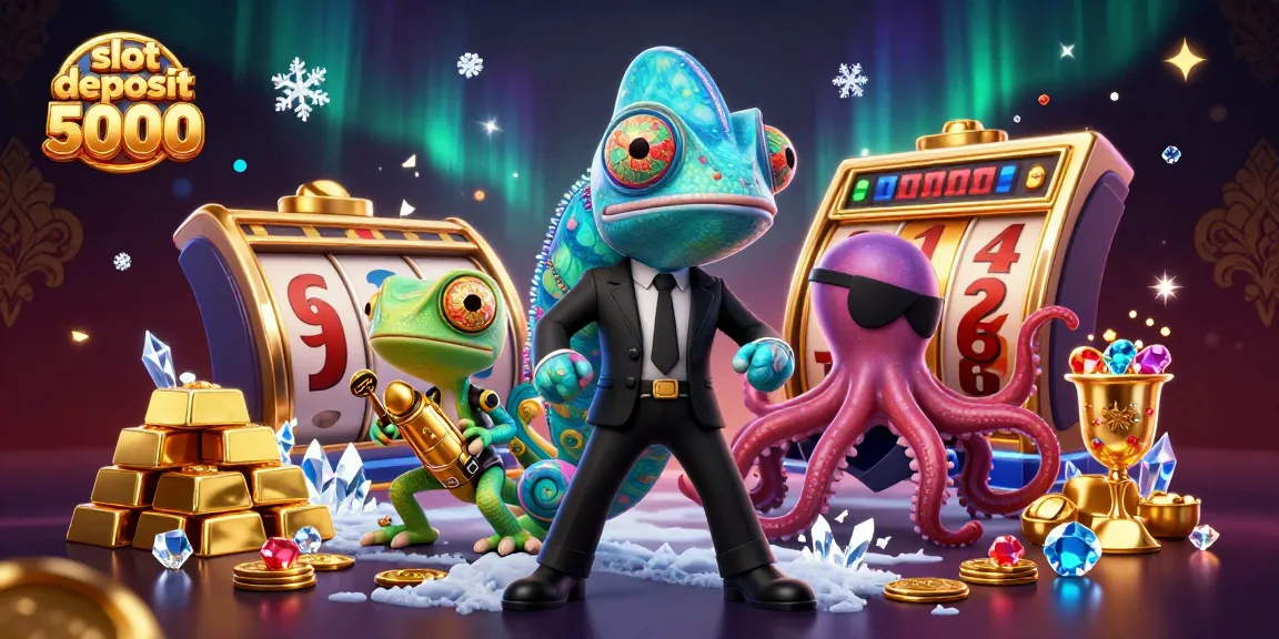 Spin the reels and win with a slot deposit 5000 in a vibrant casino scene filled with treasure!