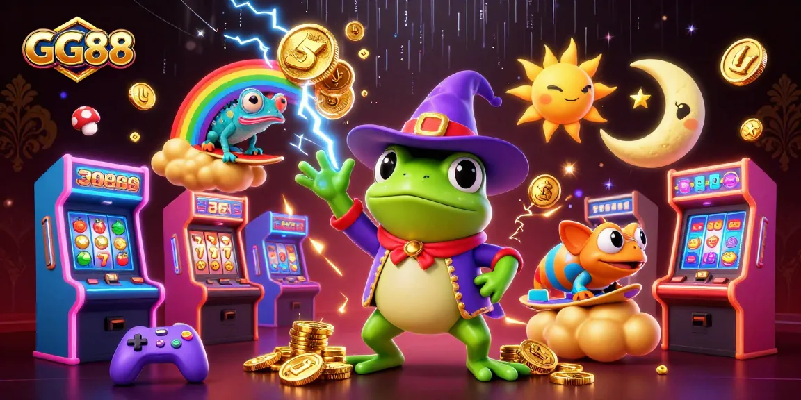 Spin to win with GG88 in a vibrant 3D illustration of golden coins and gaming elements.