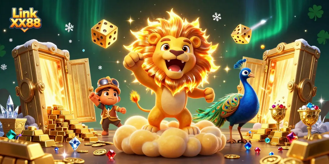 Experience thrilling wins with Link XX88 in this vibrant, dynamic casino illustration.