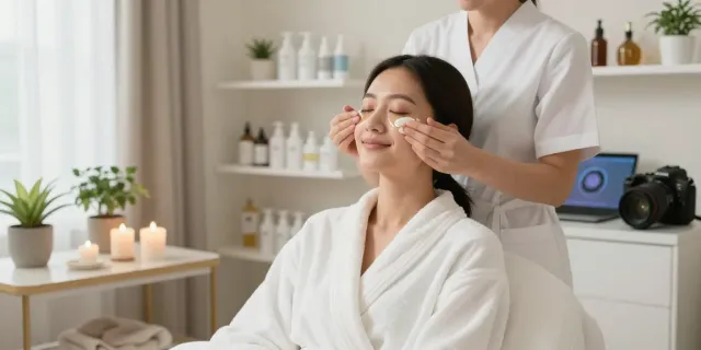 Augenringe wegbekommen durch entspannende Augenbehandlung in einem schönen Spa.