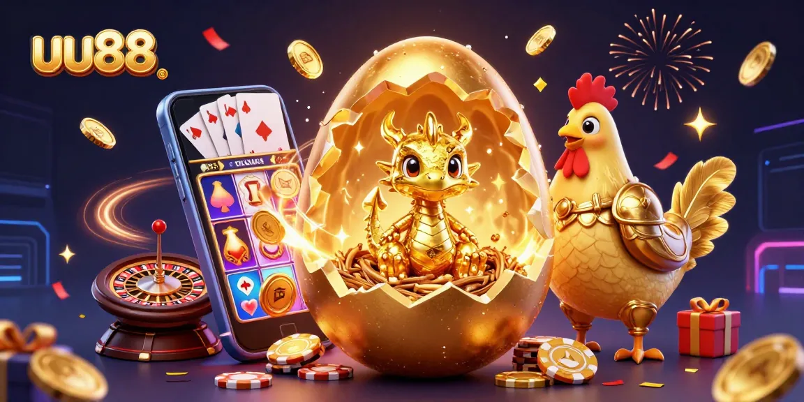 uu88 spin the slots with a golden dragon and poker chips amidst lively casino elements