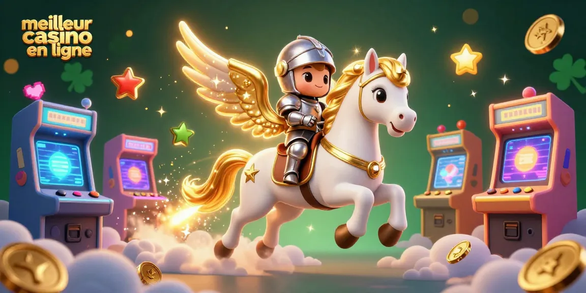 Découvrez le meilleur casino en ligne avec un cheval céleste et un chevalier dans un univers ludique.