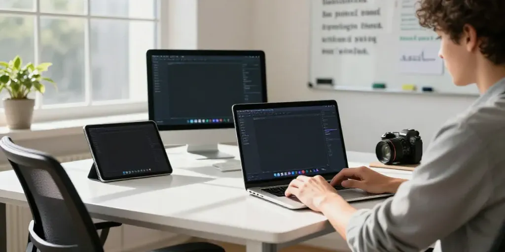 AI writing assistant enhancing productivity in a modern workspace.