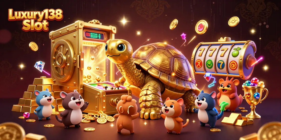 Experience the excitement of Luxury138 Slot with vibrant gaming elements and characters in this engaging illustration.