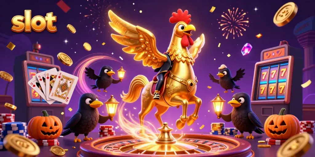 Menangkan slot di kasino dengan ayam jantan emas dan rekan-rekannya yang menggemparkan suasana.