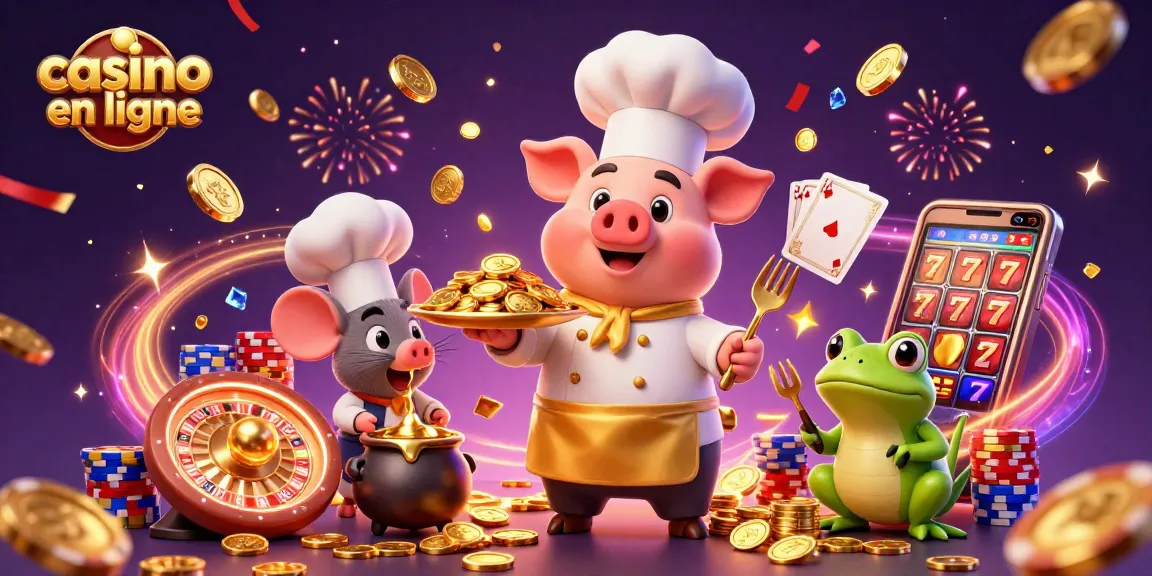 Jouez à des jeux captivants dans le casino en ligne avec un chef, une souris et une grenouille, riches en gains.