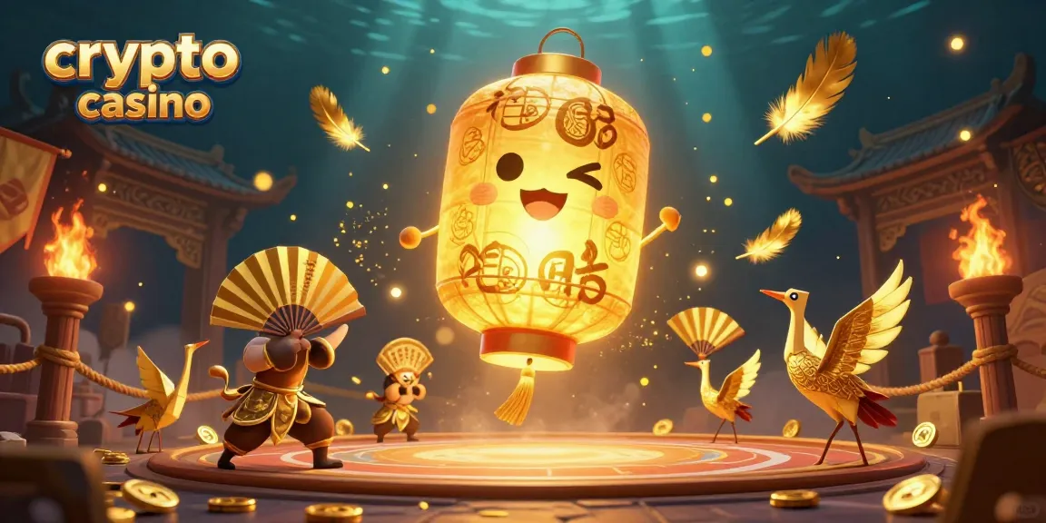Actionner au crypto casino avec un esprit lantern lumineux au-dessus d'une scène de jeu animée