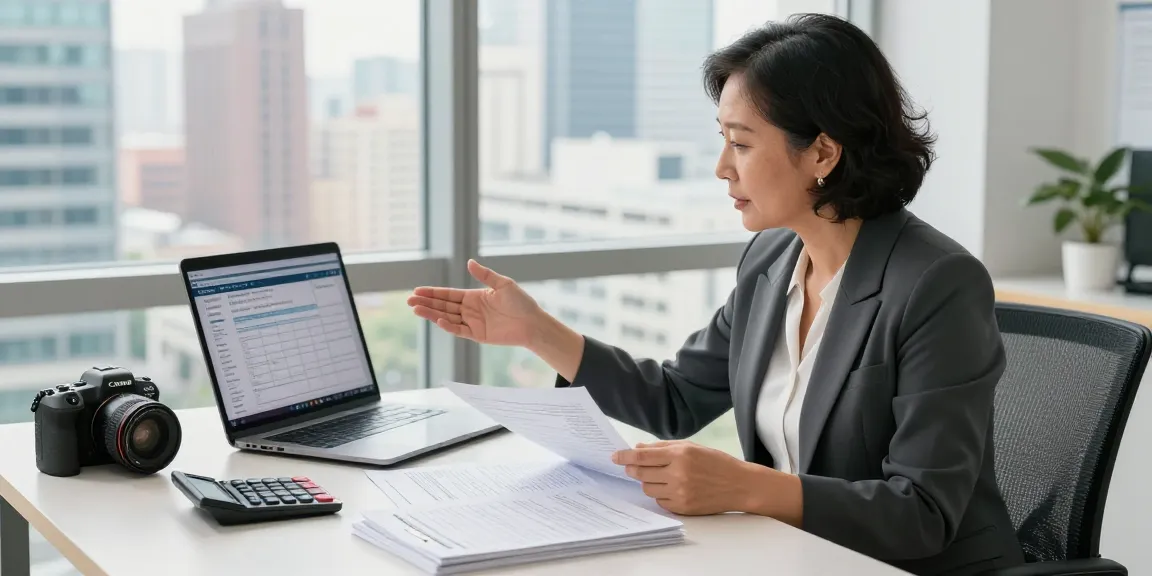 Accountant for rental property discussing tax strategies with a client in a modern office setting.