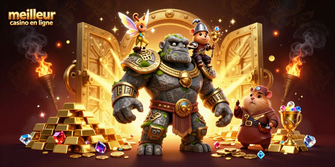 Joue et gagne au meilleur casino en ligne avec un golem gardien magique et un hamster chevalier.