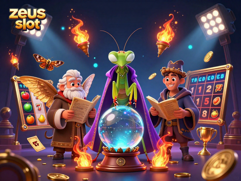 Experience the thrill of zeus slot in an engaging scene with mystical characters and dynamic casino elements.
