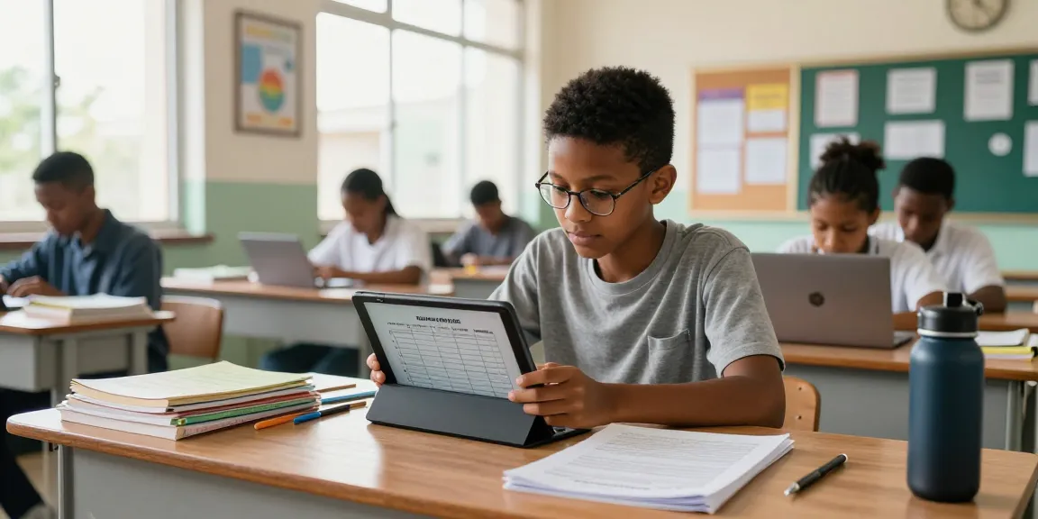 Student studying the 2026 WAEC timetable in a bright classroom, focused and prepared for exams.