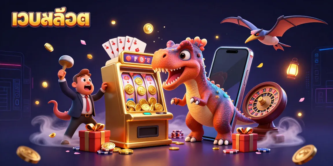 Watch the pachycephalosaurus hit the golden slot machine in this exciting เว็บสล็อต casino scene.