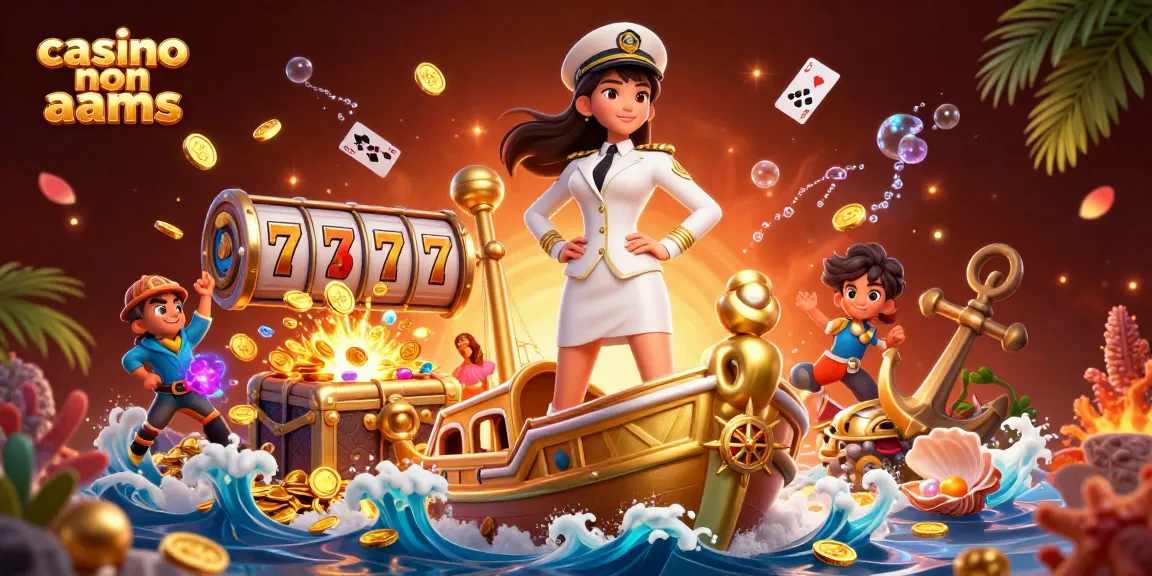 Vinci nei casino non AAMS con un'illustrazione dinamica in 3D di una donna impegnativa tra giochi di slot e tesori.