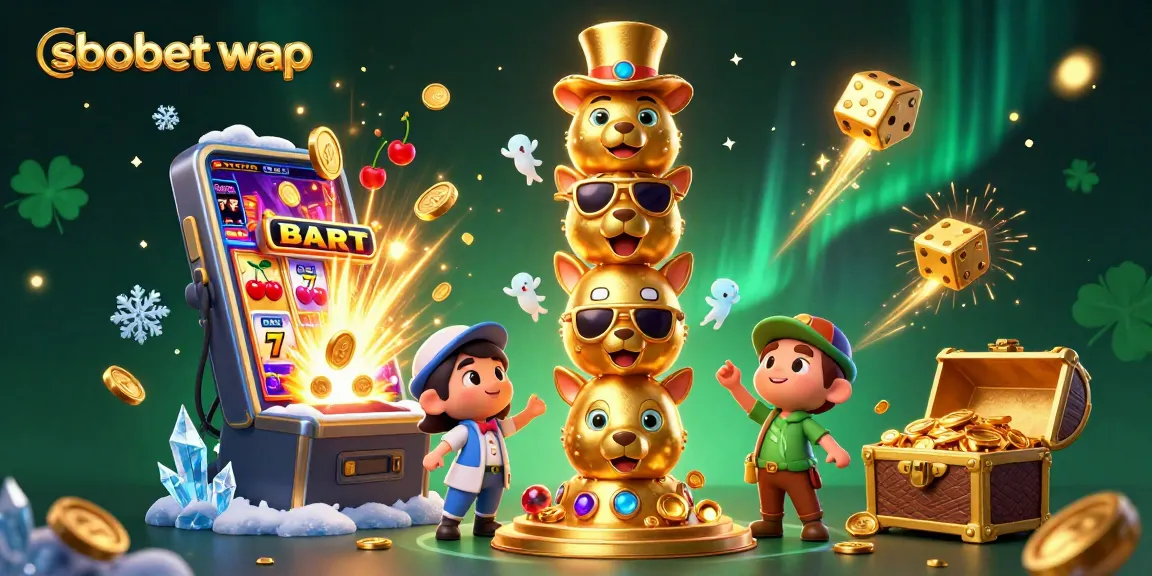 Engage with sbobet wap in a vibrant 3D digital illustration showcasing casino excitement and thrilling game elements.
