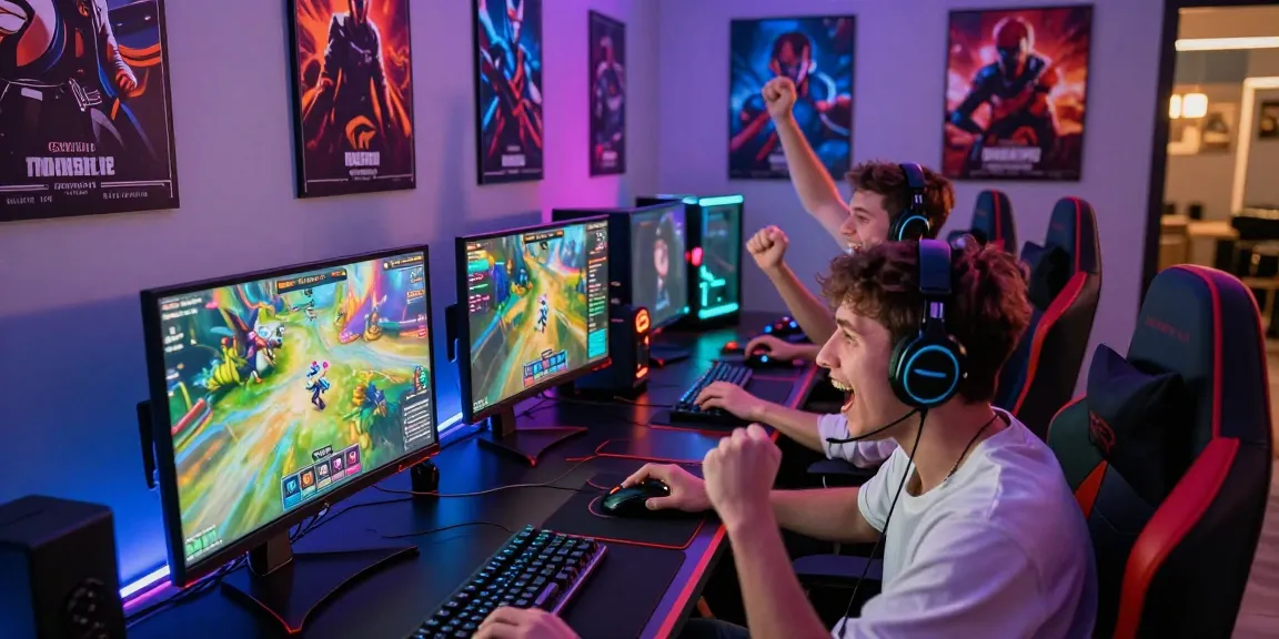 Terjun4D dalam suasana bermain game online dengan pemain yang antusias di ruang permainan modern.